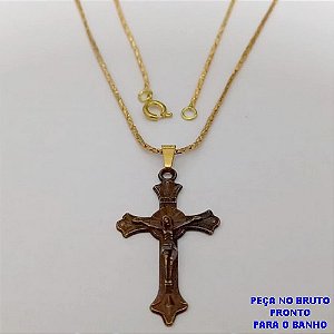GARGANTILHA NO BRUTO PRONTO PARA O BANHO(CX184) COM CORRENTE IMPORTADA DIAMANTADA DE 45CM/ PINGENTE EM ALTA FUSÃO 3CM / PESO 5.7GR / BRU25728