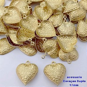ACESSORIO NO BRUTO PRONTO PARA O BANHO(CX.50) )(458) -Pingente Coraçao Duplo C/ Coraçoes 17mm - VENDIDA POR UNIDADE - PESO DA UNIDADE 1.6GR - BRU25736