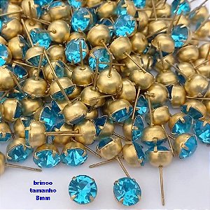 BRINCO NO BRUTO PRONTO PARA O BANHO(pote)- BRINCO DE PINO COM PEDRA DE 8MM REDONDA - PESO TOTAL 1GR - BRU25752