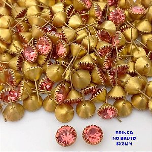 BRINCO NO BRUTO PRONTO PARA O BANHO(pote)- BRINCO DE PINO COM PEDRA DE 8MM REDONDA - PESO TOTAL 1GR - BRU25765