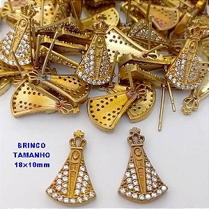 BRINCO NO BRUTO PRONTO PARA O BANHO(CX185)- BRINCO DE PINO CRAVEJADO DE NOSSA SENHORA APRARECIDA)- TAMANHO 18X10MM / PESO TOTAL 2.1GR - BRU25783