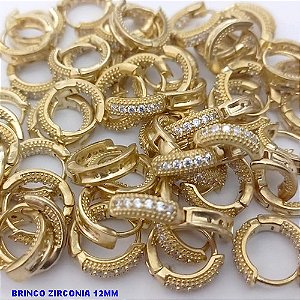 BRINCO NO BRUTO PRONTO PARA O BANHO(CX185)- BRINCO ARGOLINHA DE PRESSÃO(TRANQUETA)CRAVEJADA COM UM FILEIRA DE MICRO ZIRCONIA - TAMANHO 12MM / PESO TOTAL 1.7GR - BRU25803
