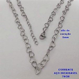 CORRENTE EM AÇO INOXIDAVEL - ELLOS EM CORAÇÃO DE 5MM - TAMANHO 70CM+EXTENSOR - COM FECHO LAGOSTA - AÇO15591
