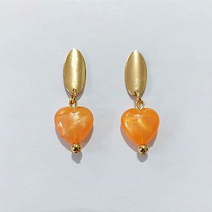 BRINCO FOLHEADO A OURO - BANHADO COM 5 MILÉSIMOS + VERNIZ DIAMOND - BRINCO DE PINO BASE OVAL COM PEDRA NATURAL 14MM - OURO1401