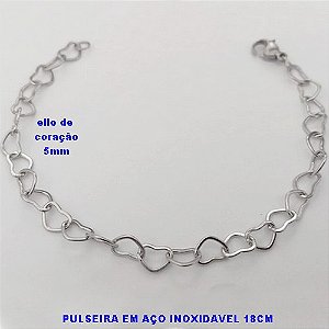 PULSEIRA EM AÇO INOXIDAVEL - ELLOS EM CORAÇÃO DE 5MM - TAMANHO 18CM - COM FECHO LAGOSTA - AÇO15592