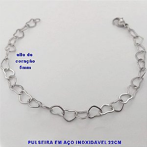 PULSEIRA EM AÇO INOXIDAVEL - ELLOS EM CORAÇÃO DE 5MM - TAMANHO 22CM - COM FECHO LAGOSTA - AÇO15593