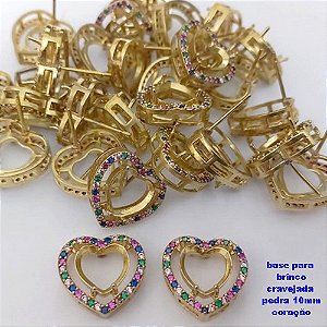 BASE BRINCO NO BRUTO PRONTO PARA O BANHO (ALTA FUSÃO CRAVEJADO EM MICRO ZIRCONIAS (POTE)- PARA PEDRA 10MM CORAÇÃO- (VENDIDO POR PAR ) PESO TOTAL 3.1GR - BRU25809