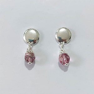 BRINCO FOLHEADO A PRATA COM 50 MILÉSIMOS + VERNIZ DIAMOND - BRINCO DE PINO BASE REDONDA PEDRA ACRÍLICA ROSA 8MM - PRA1056