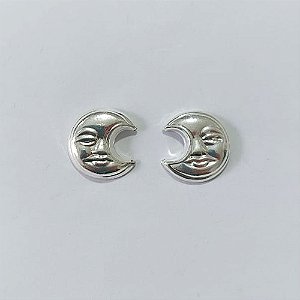 BRINCO FOLHEADO A PRATA COM 50 MILÉSIMOS + VERNIZ DIAMOND - BRINCO DE PINO LUA 18MM - PRA1057