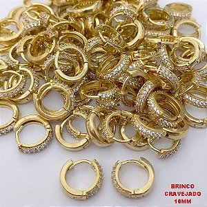 BRINCO NO BRUTO PRONTO PARA O BANHO (CX185) -BRINCO ARGOLINHA DE PRESSÃO(TRANQUETA)CRAVEJADO COM DUAS FILEIRA DE ZIRCONIA - TAMANHO 10MM / PESO TOTAL 1.3GR - BRU25829