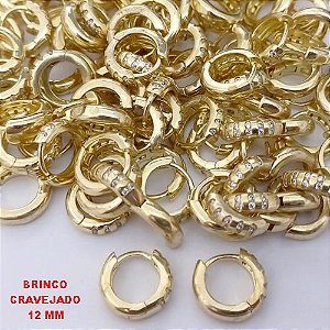 BRINCO NO BRUTO PRONTO PARA O BANHO (CX185) -BRINCO ARGOLINHA DE PRESSÃO(TRANQUETA)CRAVEJADO COM UMA FILEIRA DE ZIRCONIA - TAMANHO 12MM / PESO TOTAL 1.9GR - BRU25833