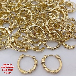 BRINCO NO BRUTO PRONTO PARA O BANHO (CX185) -BRINCO ARGOLINHA DE PRESSÃO(TRANQUETA)CRAVEJADO COM QUATRO OEDRA DE ZIRCONIA - TAMANHO 18MM / PESO TOTAL 2.0GR - BRU25837