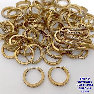 BRINCO NO BRUTO PRONTO PARA O BANHO(CX185)- BRINCO ARGOLINHA DE PRESSÃO(TRANQUETA)- TAMANHO 12MM com uma fileira de zirconia / PESO TOTAL 2.0GR - BRU25851