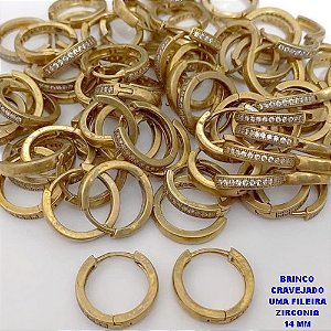 BRINCO NO BRUTO PRONTO PARA O BANHO(CX185)- BRINCO ARGOLINHA DE PRESSÃO(TRANQUETA)- TAMANHO 14MM com uma fileira de zirconia / PESO TOTAL 2.3GR - BRU25852
