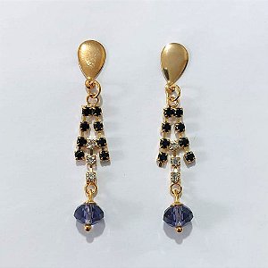 BRINCO FOLHEADO A OURO - BANHADO COM 5 MILÉSIMOS + VERNIZ DIAMOND - BRINCO DE PINO BASE GOTA E PEDRAS EM ZIRCÔNIAS E ESFERA ACRÍLICA 8MM - OURO1440