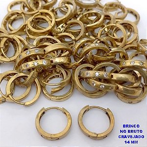 BRINCO NO BRUTO PRONTO PARA O BANHO(CX132)- BRINCO ARGOLINHA DE PRESSÃO(TRANQUETA)- TAMANHO 14MM CRAVEJADO EM ZIRCONIA/ PESO TOTAL 2.0GR - BRU25856