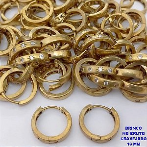 BRINCO NO BRUTO PRONTO PARA O BANHO(CX132)- BRINCO ARGOLINHA DE PRESSÃO(TRANQUETA)- TAMANHO 16MM CRAVEJADO EM ZIRCONIA/ PESO TOTAL 2.4GR - BRU25857
