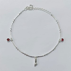 PULSEIRA FOLHEADA A PRATA COM 50 MILÉSIMOS + VERNIZ DIAMOND - PULSEIRA COM FIGA E PEDRAS VERMELHAS - TAM: 20CM + EXTENSOR - PRA1076