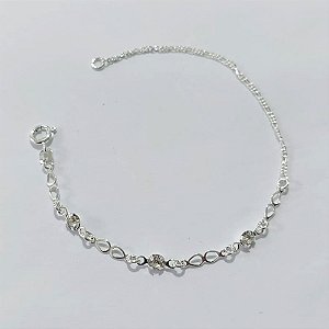 PULSEIRA FOLHEADA A PRATA COM 50 MILÉSIMOS + VERNIZ DIAMOND - PULSEIRA COM ZIRCÔNIAS CRISTAIS - TAM: 17CM - PRA1077