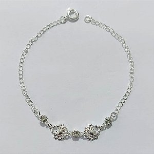 PULSEIRA FOLHEADA A PRATA COM 50 MILÉSIMOS + VERNIZ DIAMOND - PULSEIRA COM ZIRCÔNIAS CRISTAIS - TAM: 19CM - PRA1081