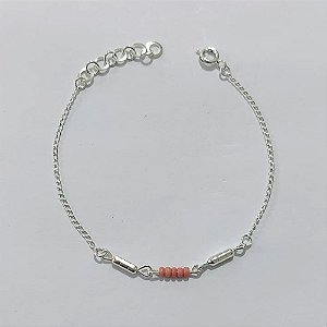 PULSEIRA FOLHEADA A PRATA COM 50 MILÉSIMOS + VERNIZ DIAMOND - PULSEIRA COM MIÇANGA - TAM: 16CM + EXTENSOR - PRA1084