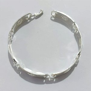 PULSEIRA FOLHEADA A PRATA COM 50 MILÉSIMOS + VERNIZ DIAMOND - PULSEIRA EM CHAPAS COM SOL - TAM: 18CM - PRA1086