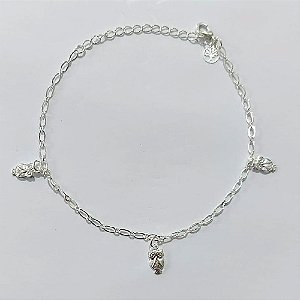PULSEIRA FOLHEADA A PRATA COM 50 MILÉSIMOS + VERNIZ DIAMOND - PULSEIRA COM CORUJAS - TAM: 19CM + EXTENSOR - PRA1087
