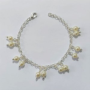 PULSEIRA FOLHEADA A PRATA COM 50 MILÉSIMOS + VERNIZ DIAMOND - PULSEIRA COM PÉROLAS - TAM: 19CM - PRA1089