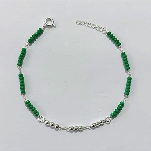 PULSEIRA FOLHEADA A PRATA COM 50 MILÉSIMOS + VERNIZ DIAMOND - PULSEIRA COM MIÇANGAS - TAM: 18CM - PRA1095