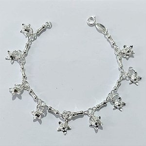 PULSEIRA FOLHEADA A PRATA COM 50 MILÉSIMOS + VERNIZ DIAMOND - PULSEIRA COM FLORES - TAM: 18CM - PRA1097