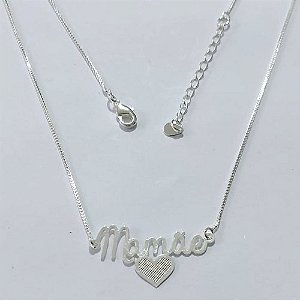 GARGANTILHA FOLHEADA A PRATA COM 50 MILÉSIMOS + VERNIZ DIAMOND - GARGANTILHA COM PINGENTE MAMÃE - PRA1098