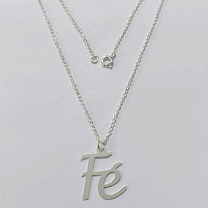 GARGANTILHA FOLHEADA A PRATA COM 50 MILÉSIMOS + VERNIZ DIAMOND - GARGANTILHA COM PINGENTE FÉ - PRA1099