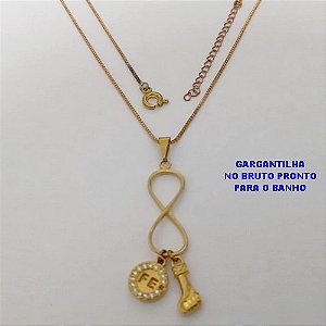 GARGANTILHA NO BRUTO PRONTO PARA O BANHO(CX185)COM CORRENTE VENEZIANA DE 45CM+EXTENSOR / PINGENTE FÉ CRAVEJADO R UMA FIGA / PESO TOTAL 3,9GR / BRU25874