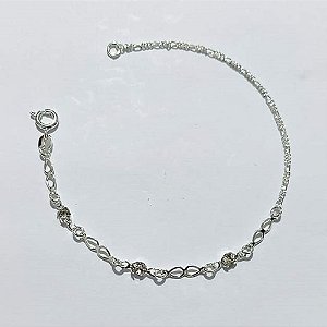PULSEIRA FOLHEADA A PRATA COM 50 MILÉSIMOS + VERNIZ DIAMOND - PULSEIRA 17CM COM CRISTAIS - PRA1103