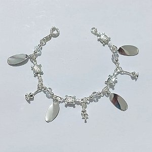 PULSEIRA FOLHEADA A PRATA COM 50 MILÉSIMOS + VERNIZ DIAMOND - PULSEIRA INFANTIL 13CM COM TARTARUGAS - PRA1106