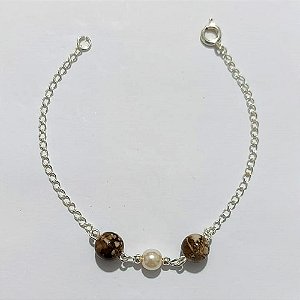 PULSEIRA FOLHEADA A PRATA COM 50 MILÉSIMOS + VERNIZ DIAMOND - PULSEIRA 16CM COM PÉROLA - PRA1111