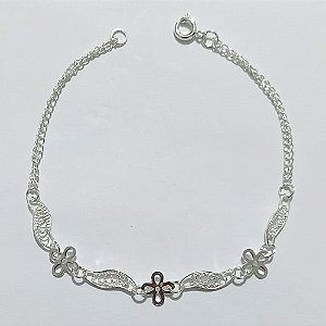PULSEIRA FOLHEADA A PRATA COM 50 MILÉSIMOS + VERNIZ DIAMOND - PULSEIRA DUPLA 19CM COM TREVOS - PRA1114