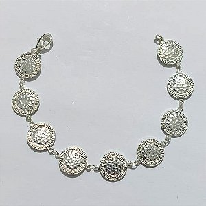 PULSEIRA FOLHEADA A PRATA COM 50 MILÉSIMOS + VERNIZ DIAMOND - PULSEIRA 18CM TODA EM MEDALHAS - PRA1123