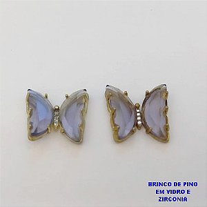 BRINCO NO BRUTO PRONTO PARA O BANHO(CX39)- BRINCO DE BORBOLETA DE VIDRO E ZIRCONIA /BRINCO DE PINO TAMAMANHO 18MM / PESO TOTAL 5,9GR - BRU25890
