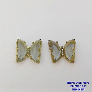 BRINCO NO BRUTO PRONTO PARA O BANHO(CX39)- BRINCO DE BORBOLETA DE VIDRO E ZIRCONIA /BRINCO DE PINO TAMAMANHO 18MM / PESO TOTAL 5,9GR - BRU25891