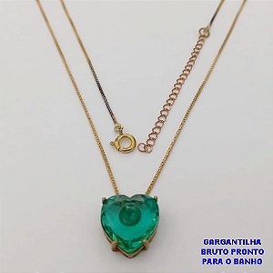 GARGANTILHA NO BRUTO PRONTO PARA O BANHO(CX186) COM CORRENTE VENEZIANA TAMANHO 45CM+EXTENSOR -COM CORAÇÃO EM ZIRCONIA DE 14MM BRU25896