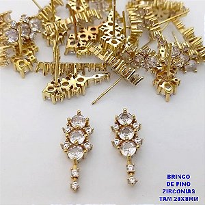 BRINCO BRUTO PRONTO PARA O BANHO(CX186) BRINCO DE PINO TODO EM ZIRCONIAS - TAMANHO 20X8MM (PESO 2.4GR) - BRU25921