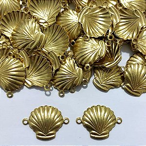 ACESSÓRIO NO BRUTO PRONTO PARA O BANHO - (V3170/2) CONCHA COM DUAS ARGOLINHAS 15MM - PESO 0,3GR - COMPOSIÇÃO 100% LATÃO - BRU27005