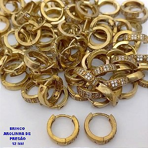 BRINCO NO BRUTO PRONTO PARA O BANHO(CX186) - BASE ARGOLINHA DE PRESSÃO (TRANQUETA)CRAVEJADO COM UMA FILEIRA DE ZIRCONIA 12MM(PESO 1,9GR) - BRU25935