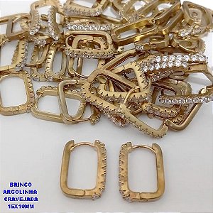 BRINCO NO BRUTO PRONTO PARA O BANHO(CX186) - BASE ARGOLINHA DE PRESSÃO (TRANQUETA)CRAVEJADO COM UMA FILEIRA DE ZIRCONIA 15X10MM(PESO 2.3GR) - BRU25937