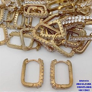 BRINCO NO BRUTO PRONTO PARA O BANHO(CX186) - BASE ARGOLINHA DE PRESSÃO (TRANQUETA)CRAVEJADO COM UMA FILEIRA DE ZIRCONIA 18X12MM(PESO 2.9GR) - BRU25938