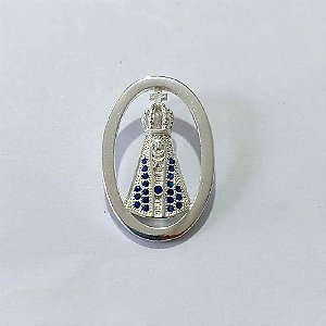 PINGENTE FOLHEADO A PRATA COM 50 MILÉSIMOS + VERNIZ DIAMOND - PINGENTE NOSSA SENHORA APARECIDA COM MICRO ZIRCÔNIAS 18MM - PRA1124