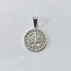 PINGENTE FOLHEADO A PRATA COM 50 MILÉSIMOS + VERNIZ DIAMOND - PINGENTE ARVORE DA VIDA COM MICRO ZIRCÔNIAS 16MM - PRA1129