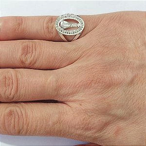 ANEL FOLHEADO A PRATA COM 50 MILÉSIMOS + VERNIZ DIAMOND - ANEL NOSSA SENHORA APARECIDA TAMANHO 16 - PRA1135