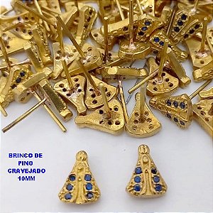 BRINCO NO BRUTO PRONTO PARA O BANHO -(CX186) BRINCO DE PINO DE NOSSA SENHORA APARECIDA CRAVEJADA 10MM- PESO 1.1GR - COMPOSIÇÃO 100% LATÃO - BRU25945